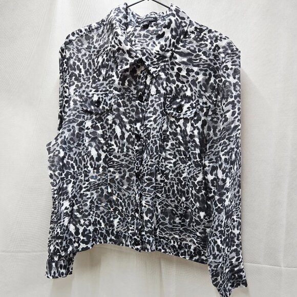 NOTATIONS ZEBRA ANIMAL PRINT SEMI SHEER BUTTON FRONT SHIRT RAYON/POLY/LINEN XL - Picture 1 of 10